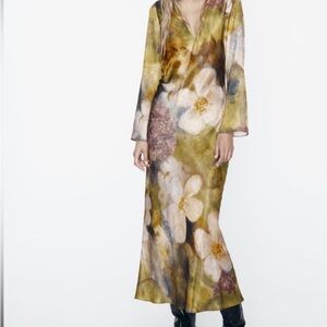 Zara Floral Long Sleeve Maxi Dress